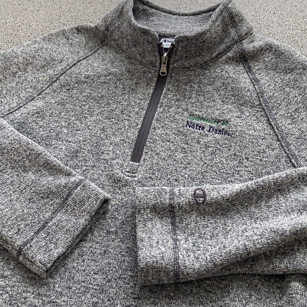 Champion Notre Dame 1/4 Zip Fleece Sweater Womens XXL Gray Long Sleeve Pullover